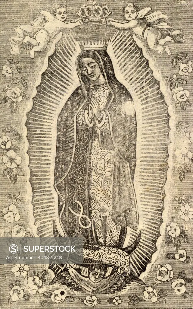 Detail of the Virgin of Guadalupe, titled: Sorrowful lamentations, how sad it is to tell of distressful events, circa 1915.