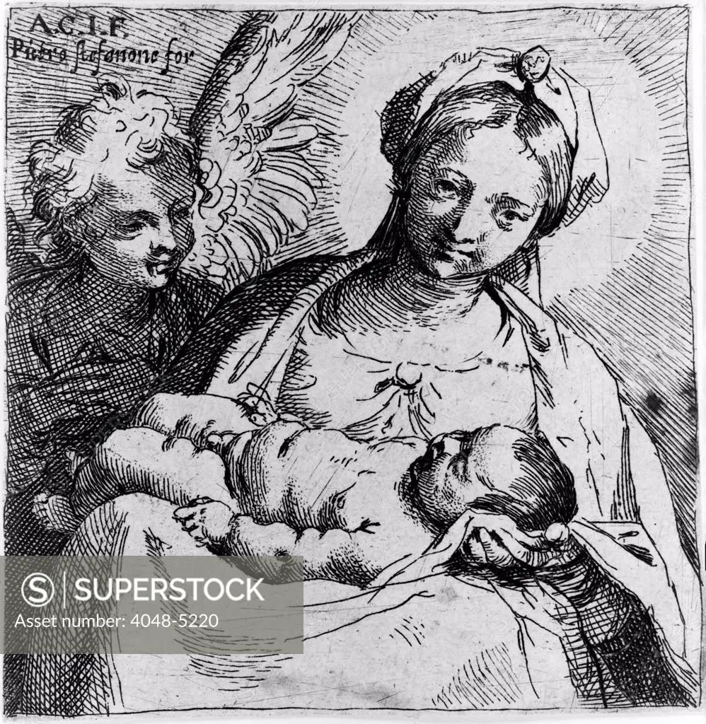 Virgin and child with angel, by Annibale Carracci, circa late 1500s.