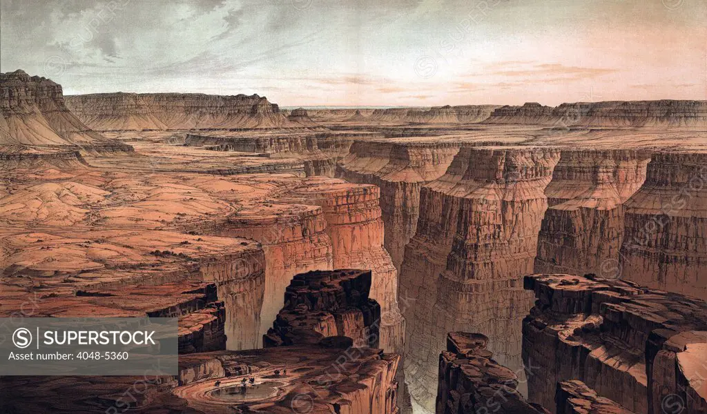 1882 view of the Grand Canyon from a US Government atlas. US government sponsored exploration of the geography, geology, botany, and ethnology of the area.