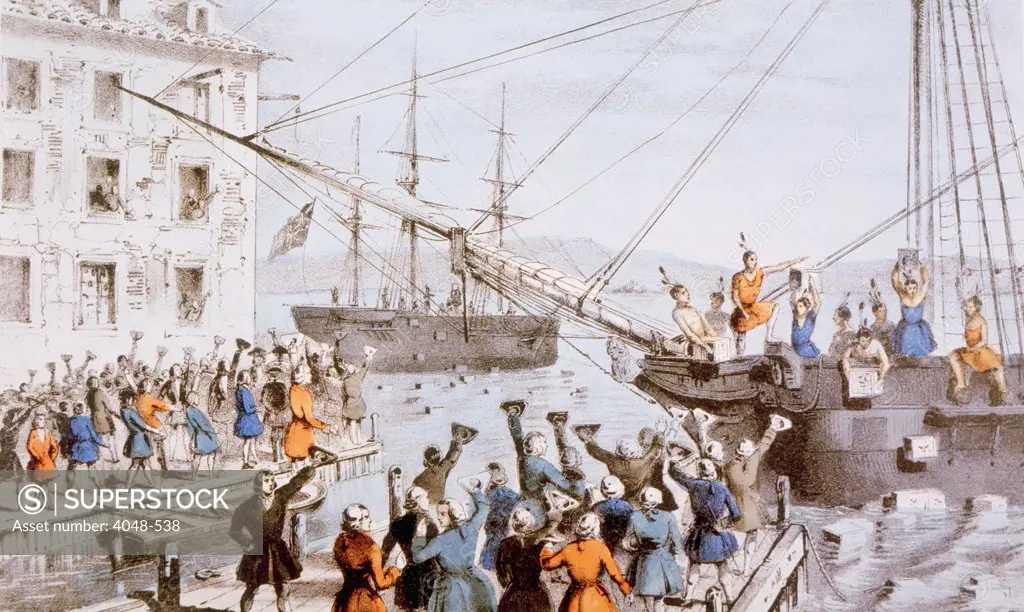 The Boston Tea Party, 1773, lithograph by Nathaniel Currier, 1846