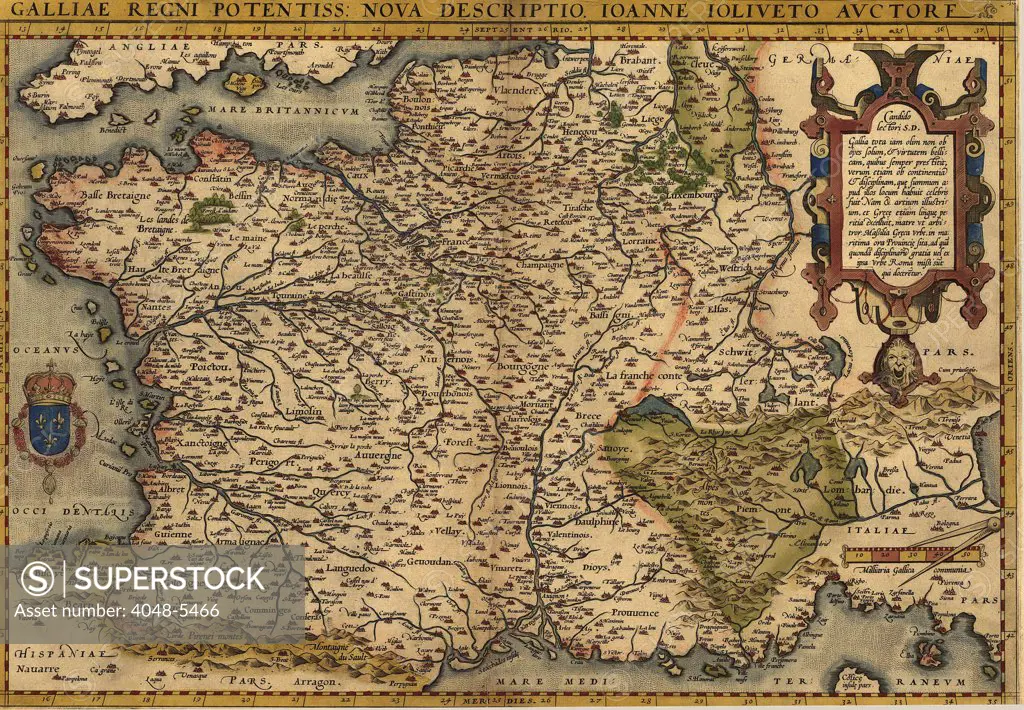 1570 map of France. From Abraham Ortelius, Theatrvm orbis terrarvm.