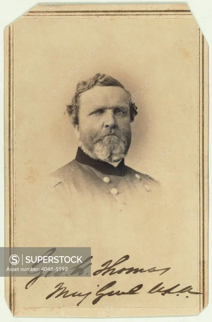 The Civil War. Major General George Henry Thomas, carte de visite signed by Thomas ca. 1862 - 1865. Mathhew Brady Studio