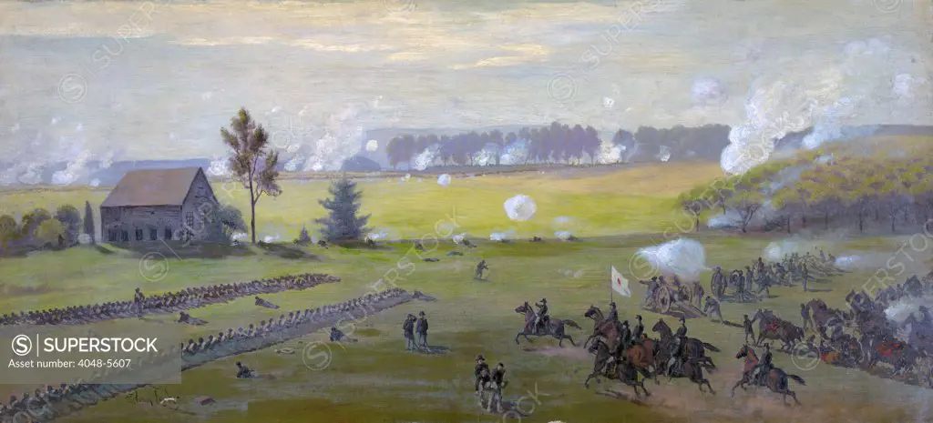The Civil War. The battle of Gettysburg. Oil painting by Edwin Forbes.  1870-1890.