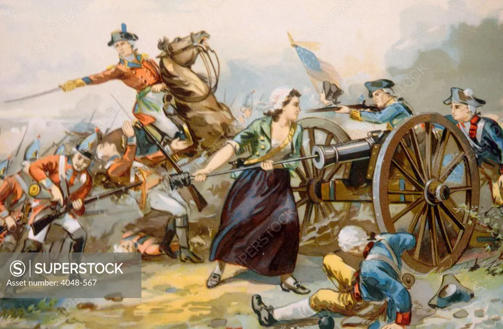 The Battle of Monmouth, Mary Ludwig Hays (aka Molly Pitcher) loading a cannon, June 28, 1778