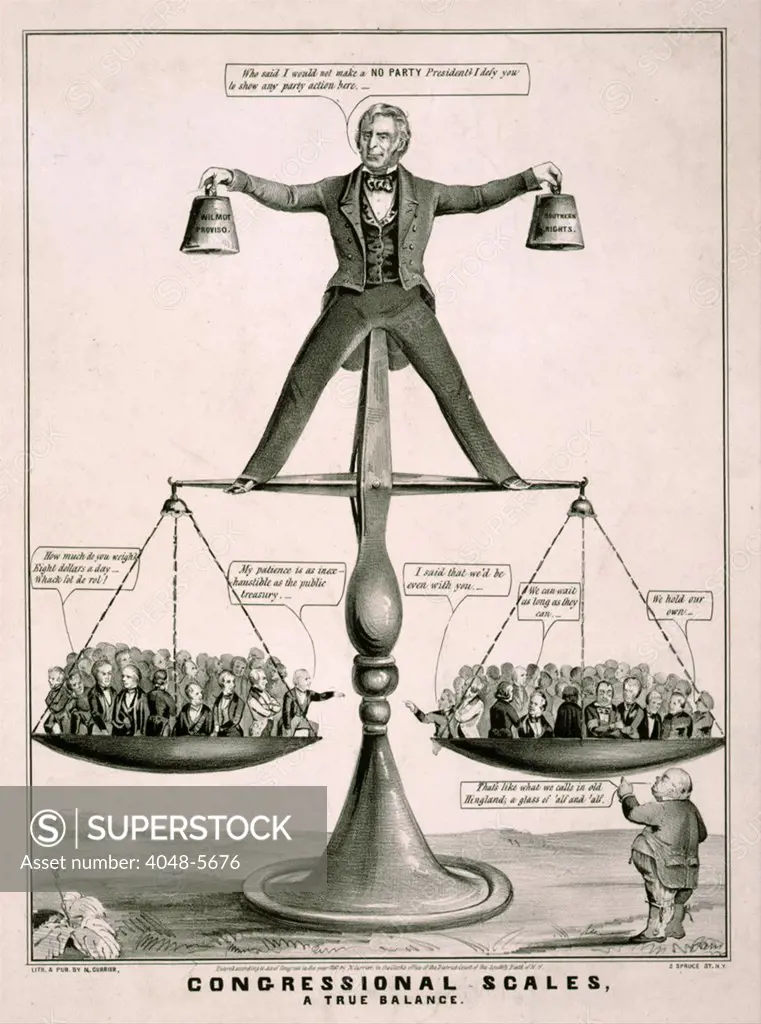 Zachary Taylor. Congressional scales. A true balance. A satire on President Zachary Taylor's attempts to balance Southern and Northern interests on the question of slavery in 1850.