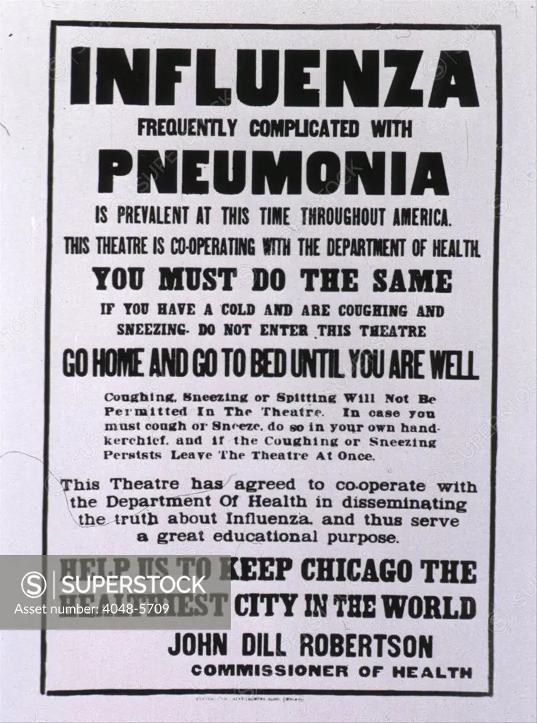 Public health poster relating to the Spanish Flu epidemic in Chicago during the fall of 1918.