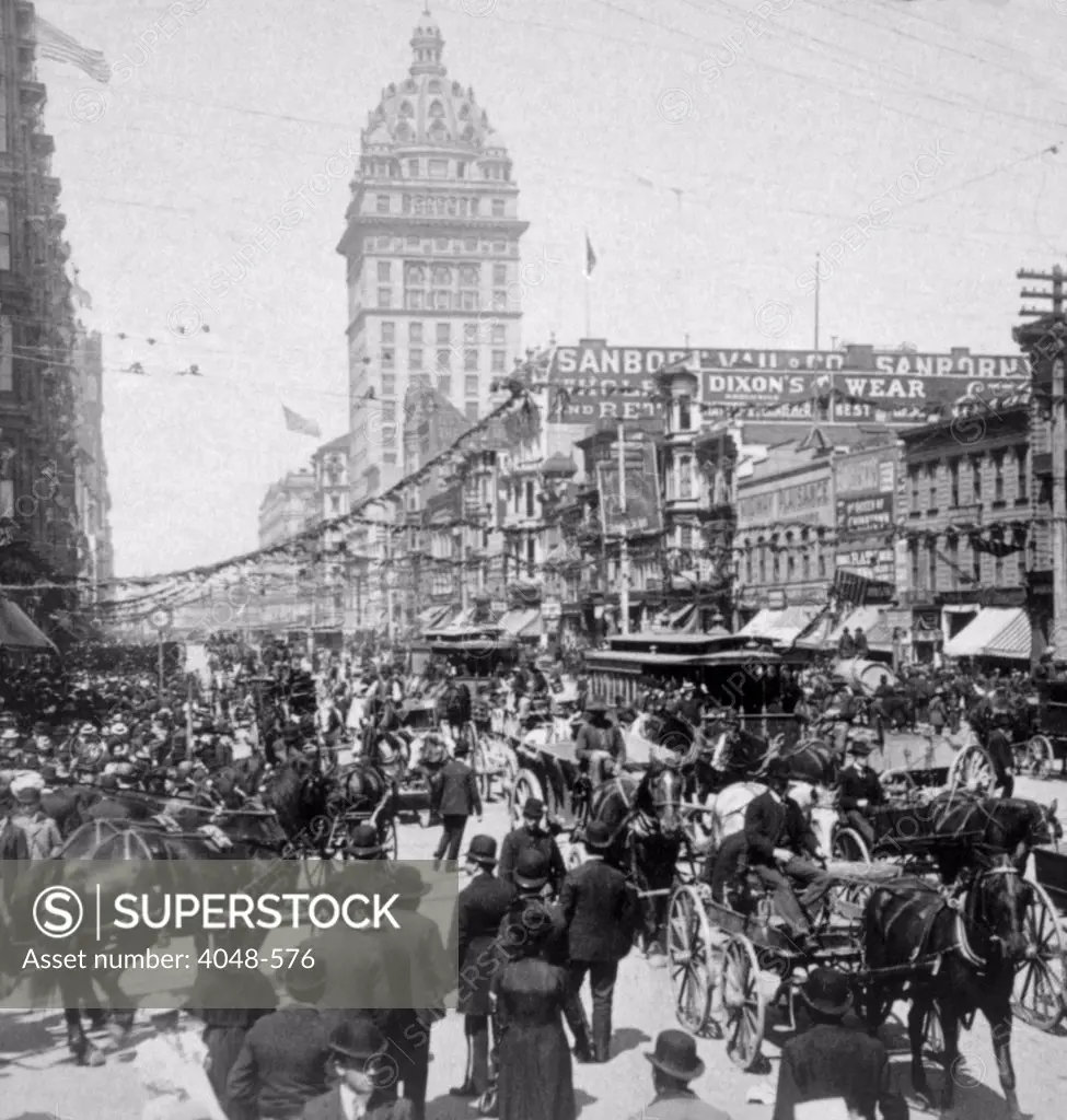 San Francisco, California, Market Street, stereo photograph, 1901