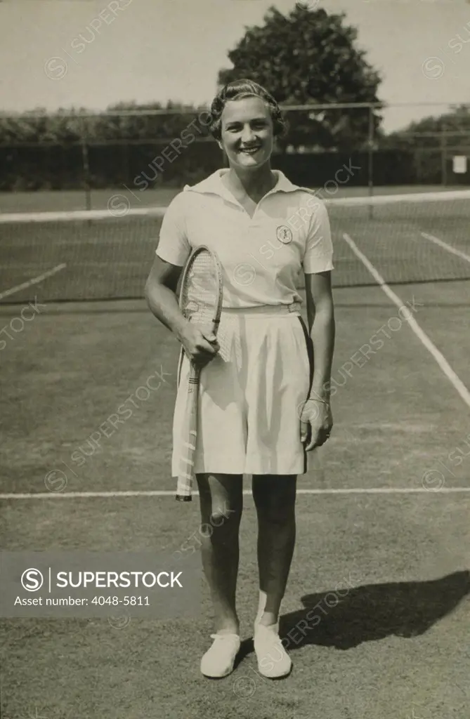 Helen Jacobs, (1908-1997) American tennis player who won ten Grand Slam titles. 1934.