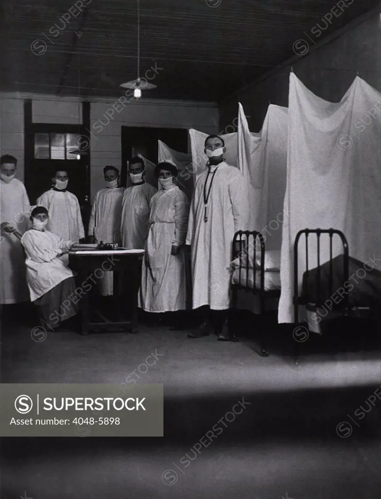 An pneumonia  ward at the U. S. Army Base Hospital in Toul, France during the Spanish Flu epidemic of 1918-19.  Most flu deaths were of healthy young adults, who died from bacterial pneumonia, a secondary infection caused by the influenza.