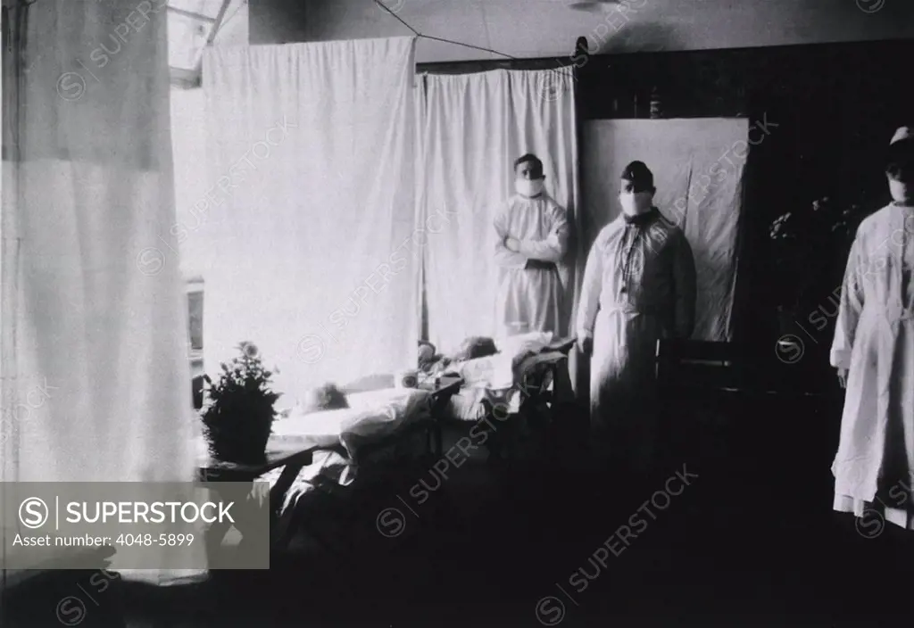 Spanish Flu Epidemic 1918-19. An pneumonia  ward at the U. S. Army Evacuation Hospital in  Prum, Germany during the Spanish Flu epidemic.
