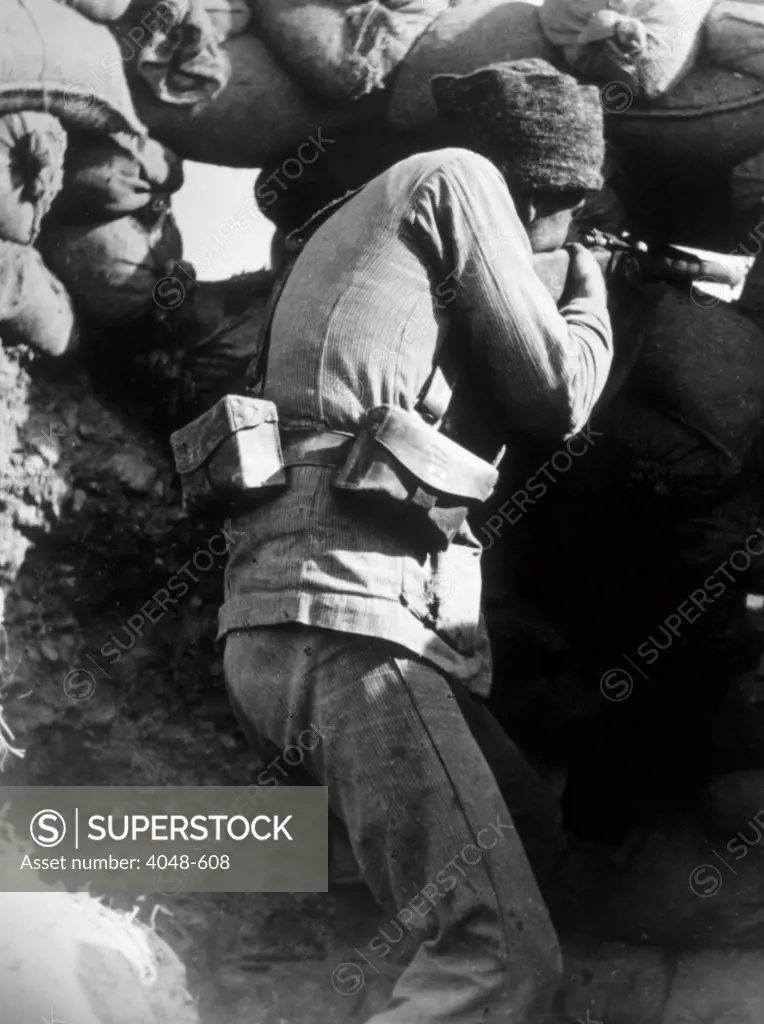 Spanish Civil War (1936-1939), a Loyalist soldier defending Madrid, 1937.