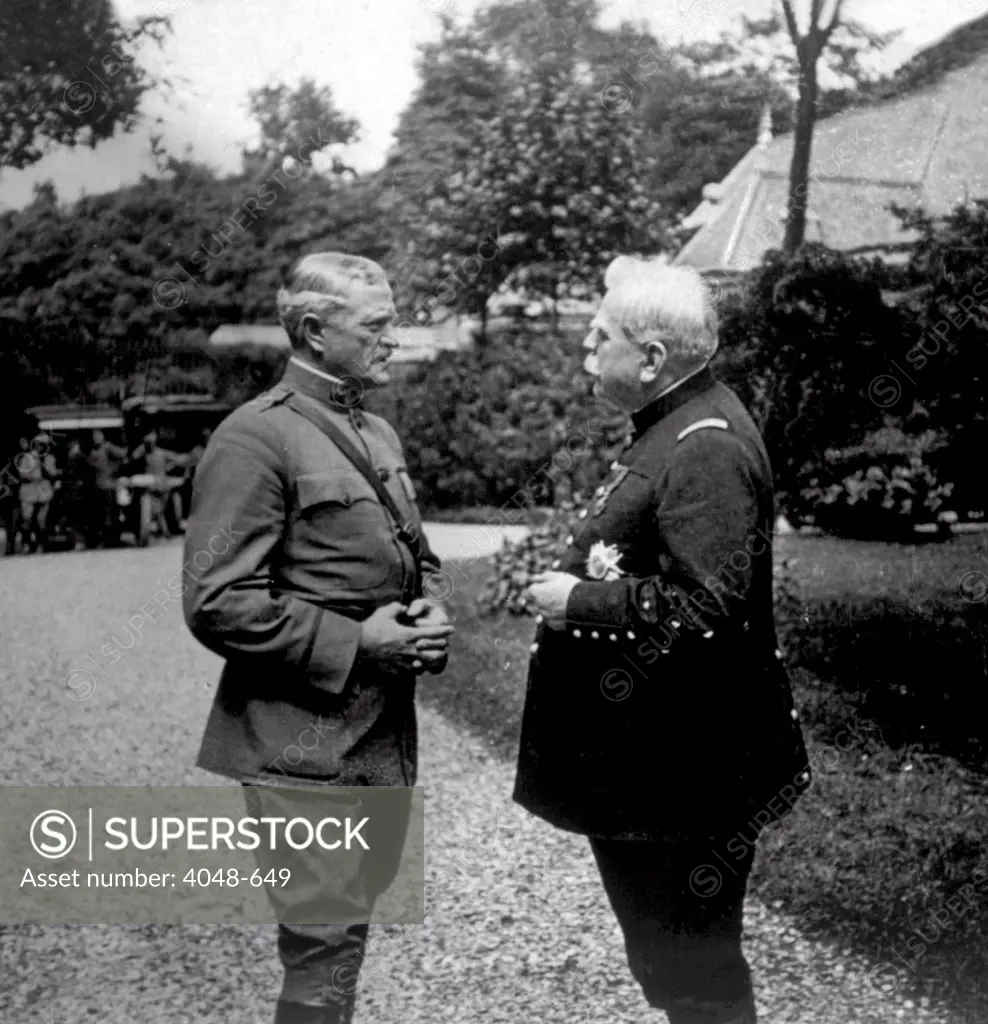 General John J. Pershing meeting with Marshal Joseph Jacques Cesaire Joffre in Paris, ca. 1917