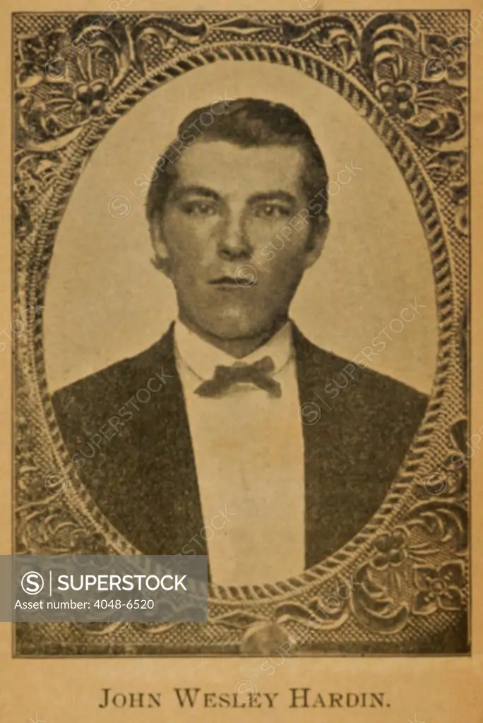John Wesley Hardin (1853-1895), claimed to have killed 42 men. Portrait from his autobiography, THE LIFE OF JOHN WESLEY HARDIN, 1896.