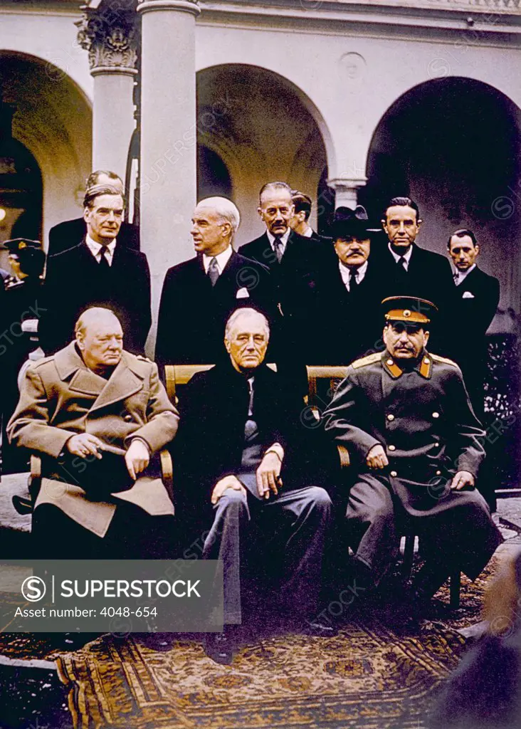 The Yalta Conference, (seated) Joseph Stalin, Franklin D. Roosevelt, Winston Churchill, February, 1945