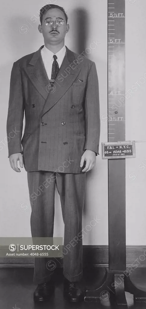 Convicted atomic spy Julius Rosenberg in a standing mug shot.