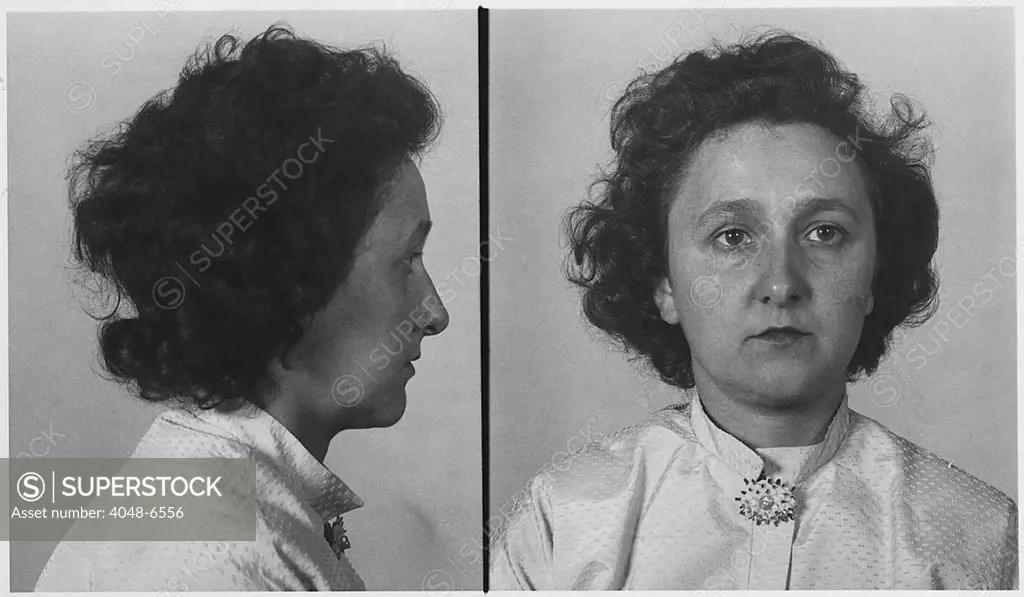 Convicted atomic spy Ethel Rosenberg in a head and shoulders mug shot.