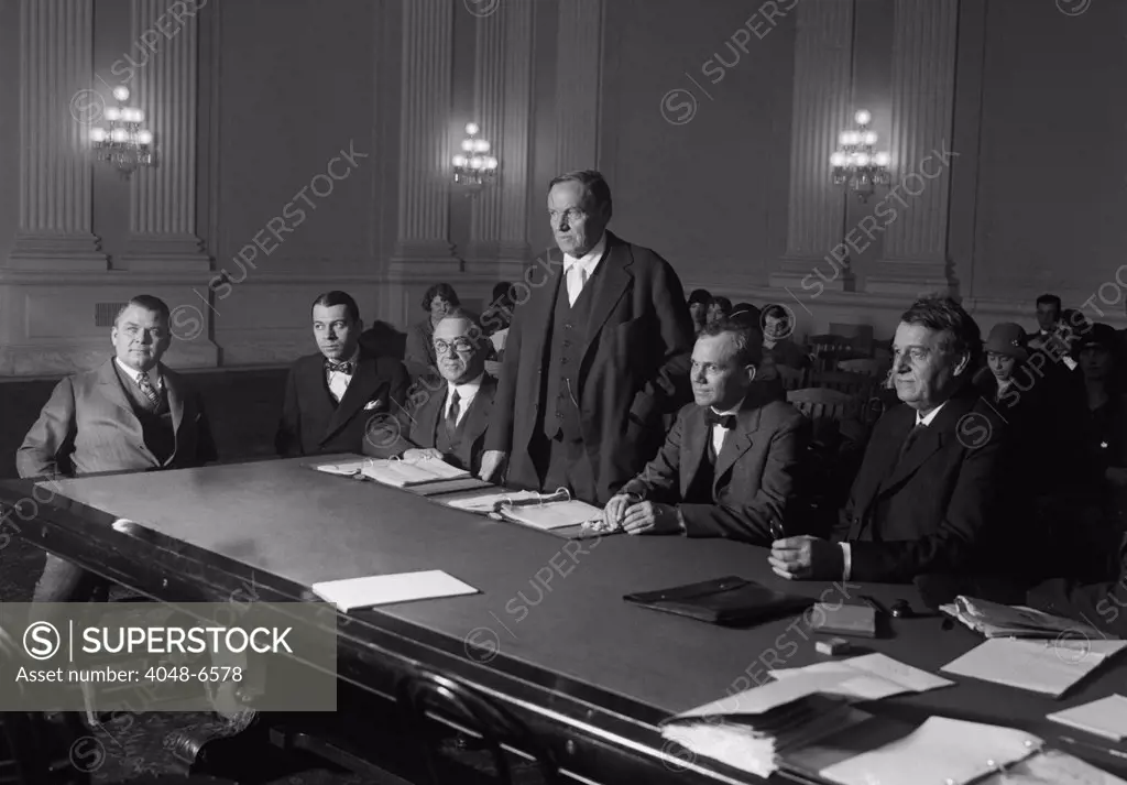 The House Committee in the District of Columbia holding hearings on a bill to abolish capital punishment listens to famed criminal lawyer, Clarence Darrow, speaking in favor of the bill. Feb. 1, 1926.