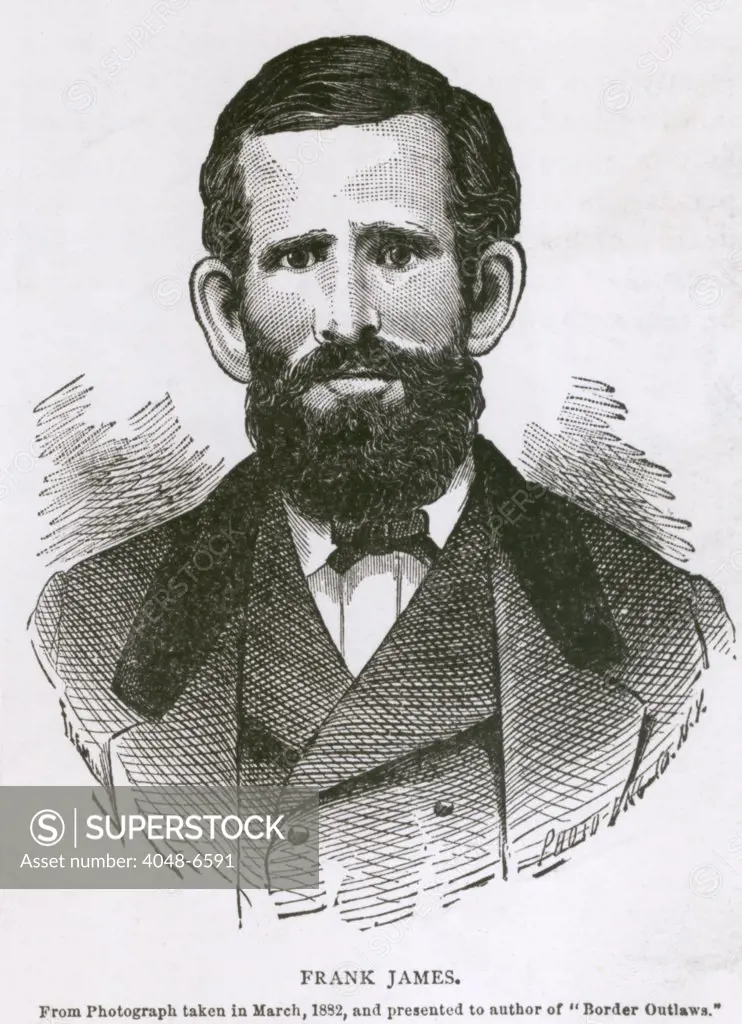 Frank James, engraving from a photograph taken in March, 1882.