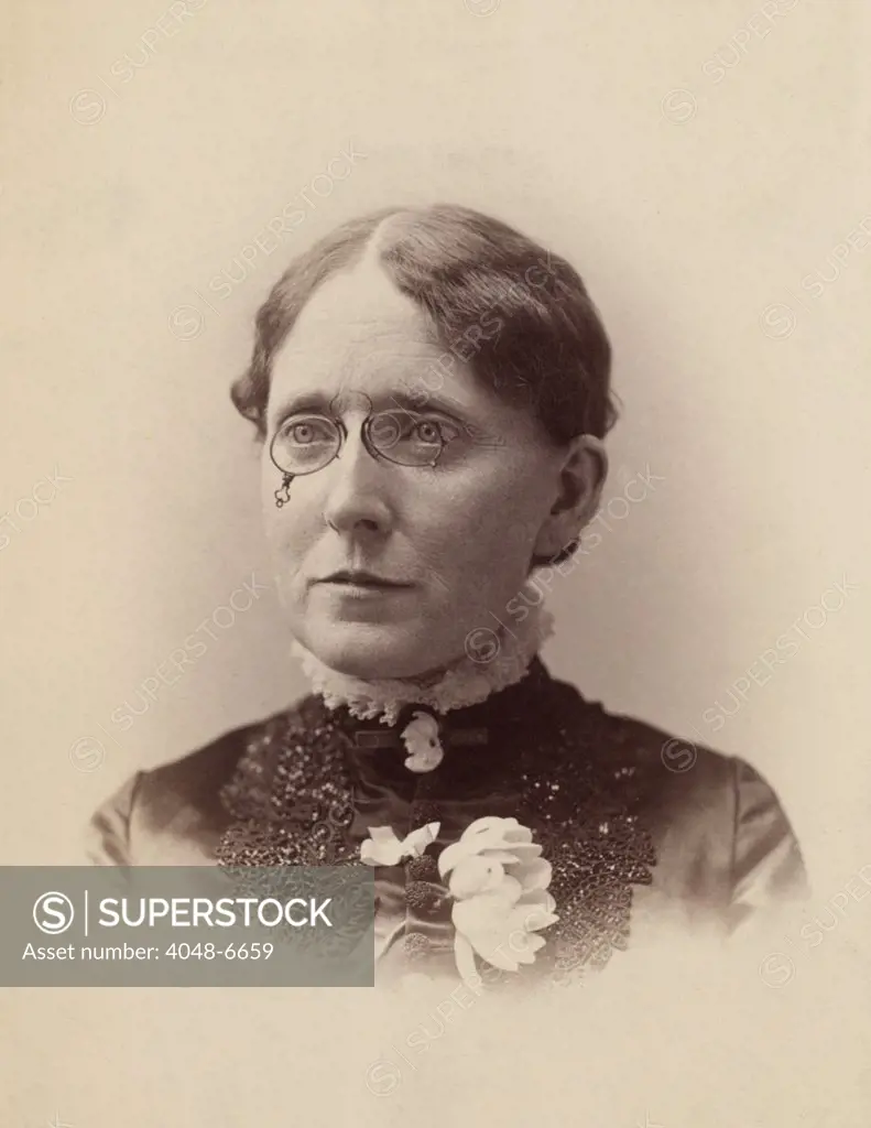 Frances Willard (1839-1898), American temperance reformer, and women's suffragist who was influential in the passage of the Eighteenth (Prohibition) and Nineteenth (Women Suffrage) Amendments to the United States Constitution. Ca. 1880.