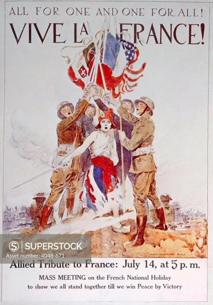 World War I American poster depicting Allied nations unity by James Montgomery Flagg, 1918
