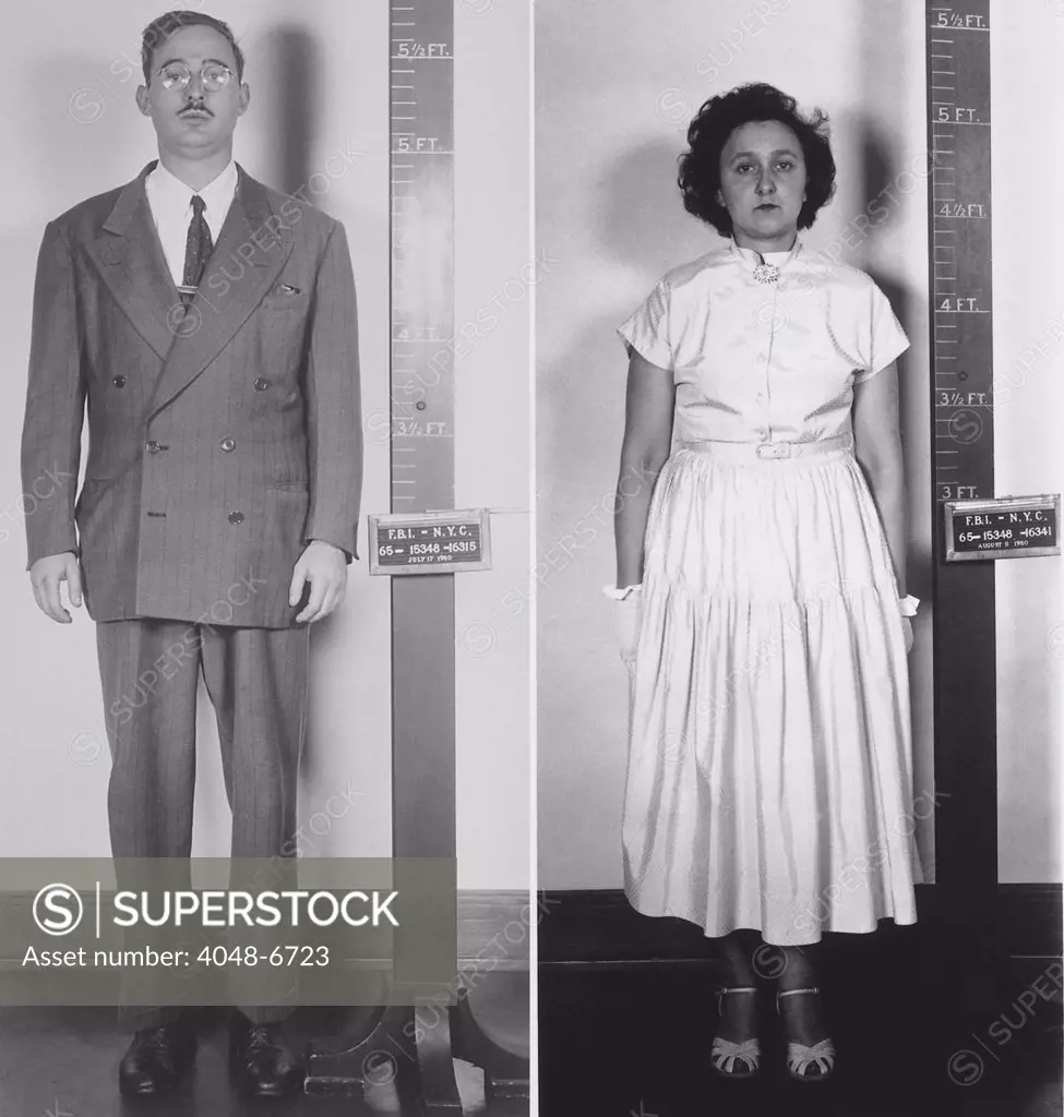 Accused atomic spy Julius and Ethel Rosenberg in a standing mug shot. 1951.