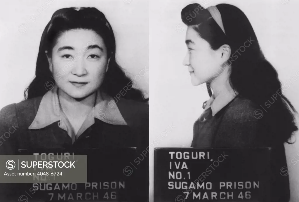 Mugshot of Iva Toguri (1906-2006), Japanese-American who broadcasted from Japan to U.S. Troops in the Pacific theater, was one of 13 women speakers of American English, who were collectively known as Tokyo Rose. She was convicted of treason and served six years in a U.S. prison, but later pardoned by President Gerald R. Ford.