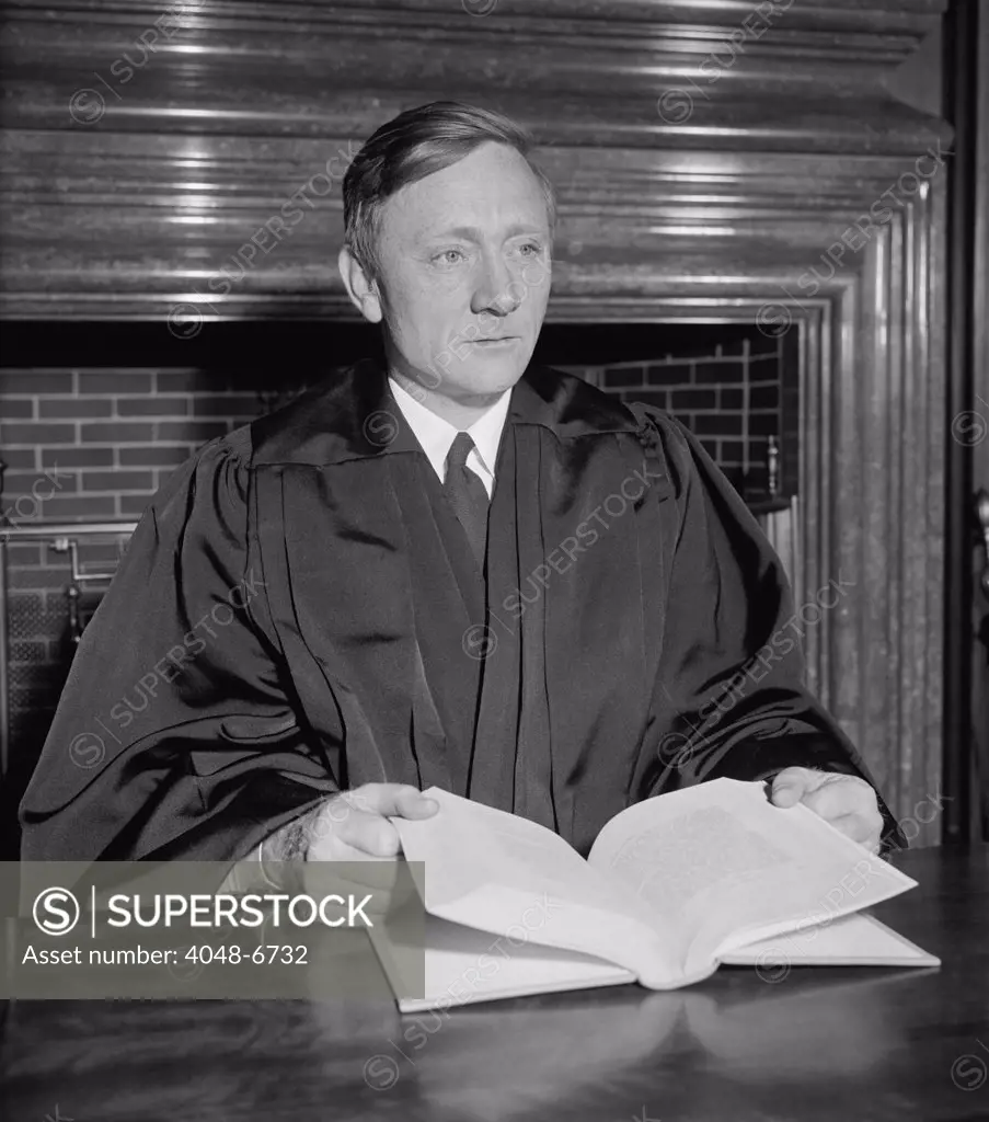 William Orville Douglas, 40 year old successor to retired Justice Louis D. Brandeis, before be was sworn in on April 17, 1939. He was appointed by Franklin Roosevelt and served until 1975.