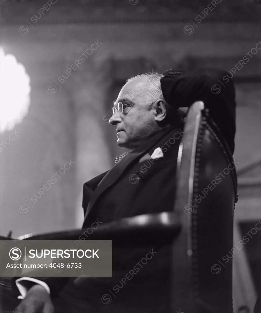 Candid photo of Felix Frankfurter as members of the Senate Judiciary Subcommittee consider his fitness for the U.S. Supreme Court, on January 12, 1939. Felix Frankfurter (1882-1965), was an Associate Justice of the United States Supreme Court from 1939-1962.