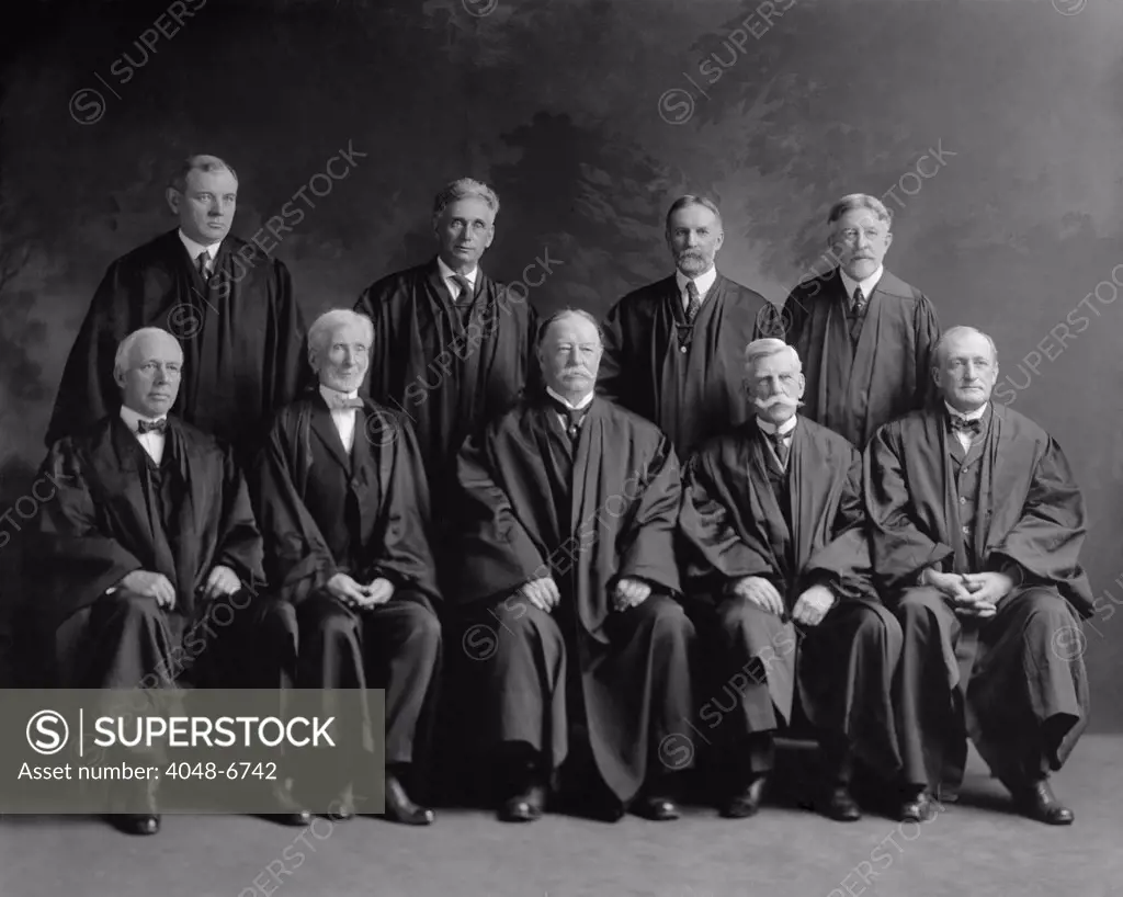 Taft Court. United States Supreme Court group portrait. Center front is Chief Justice William Howard Taft. Ca. 1925.