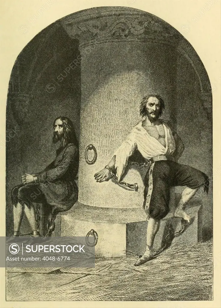 Russian political prisoners in the subterranean dungeons of the infamous fortress of Schlusselburg near St. Petersburg. 18th or 19th century.
