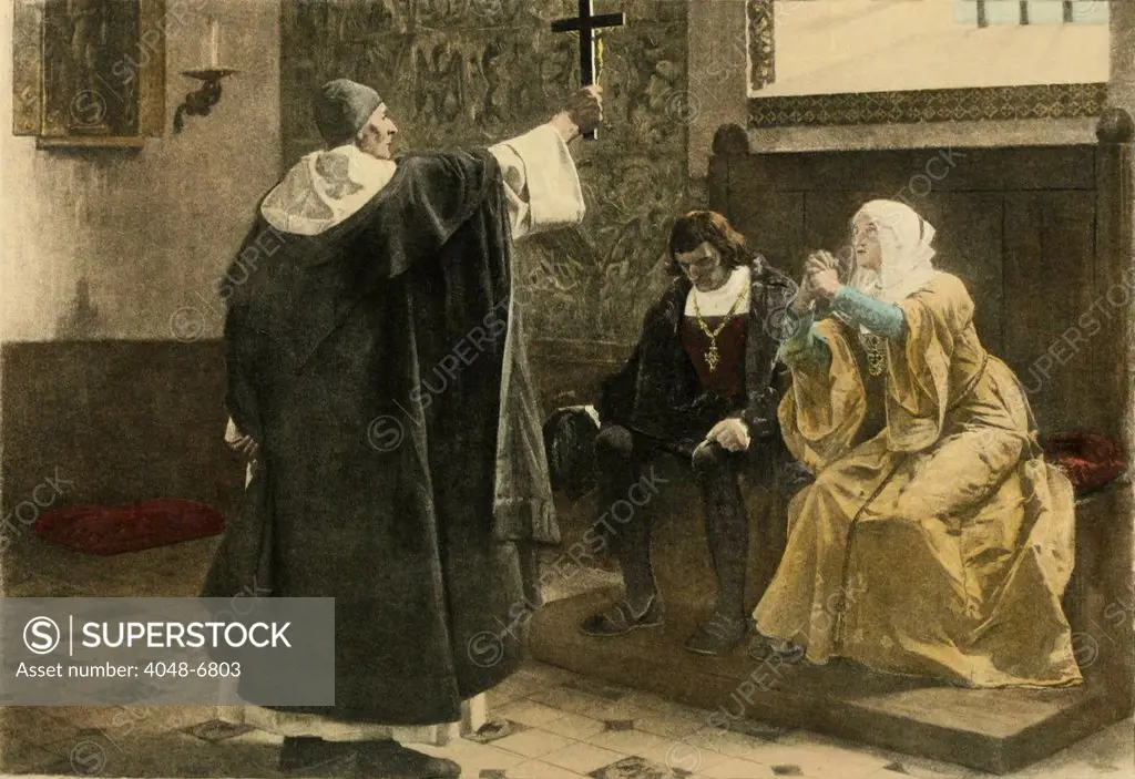 The Inquisitor-General, Tomás de Torquemada (1420-1492), appealed to Spanish monarchs, Ferdinand and Isabella, to refuse all ransoms offered by wealthy Jews to avoid expulsion from Spain by comparing such ransoms with the thirty pieces of silver Judas Iscariot received for betraying Christ. 1492.
