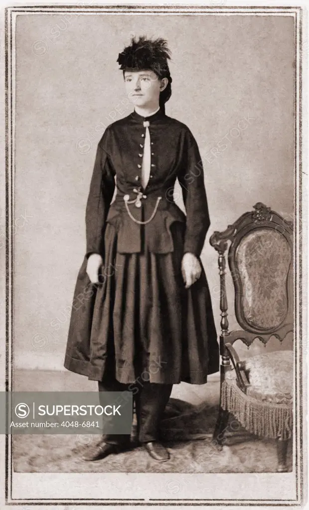 Dr. Mary Walker (1832-1919), was awarded the Medal of Honor for her Civil War medical service. She worked in a costume of her own design, slacks with a short overdress.