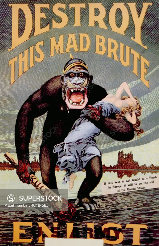 World War I anti-German propoganda poster by American H.R. Hopps, ca. 1916