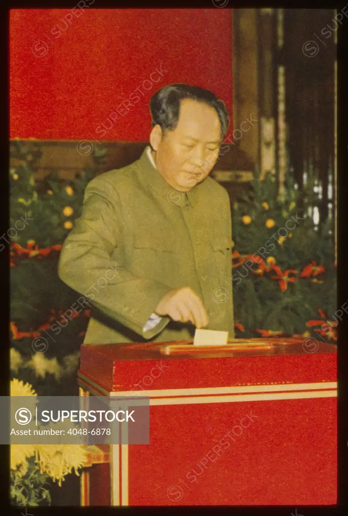 Chairman Mao Tse-tung casts his vote on December 8, 1953, in the elections for the people's congress of the Hsitan District, Beijing, 1953.