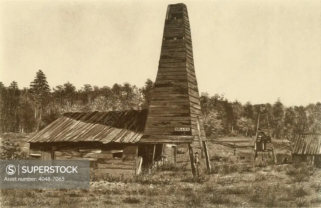 The original 1859 Drake oil well in Titusville, Pennsylvania, the 1st ever drilled in the U.S.