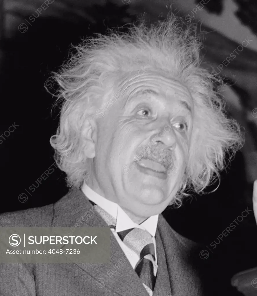 Albert Einstein (1879-1955), speaking in Washington, D.C. ca. 1940.