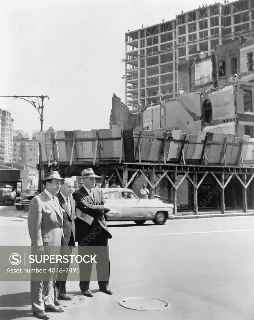 Mayor Robert Wagner (right), Robert Moses (left) and Frank Meistrell (center) on a housing project tour in New York City in 1956. Moses was New York's master builder for over 25 years.