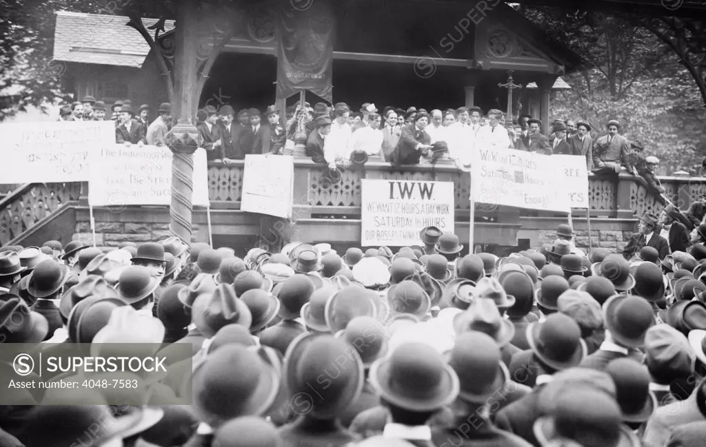 Joe Ettor (1886-1948), a leading member of the International Workers of the World, addresses striking Brooklyn barbers in Union Square, New York City, May 16, 1913.