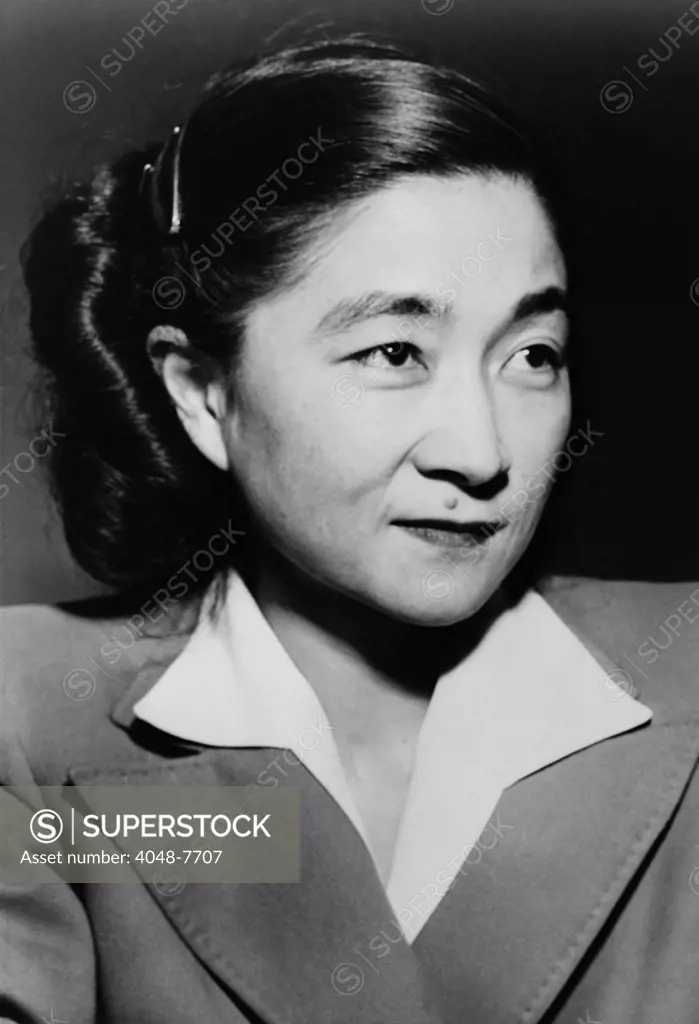 Iva Ikuko Toguri D'Aquino 1916-2006 in 1949 at the time of her trial for treason for allegedly participating in 'Tokjo Rose' broadcasts during World War II. Toguri was convicted with perjured testimony and spent six years in prison. She was officially