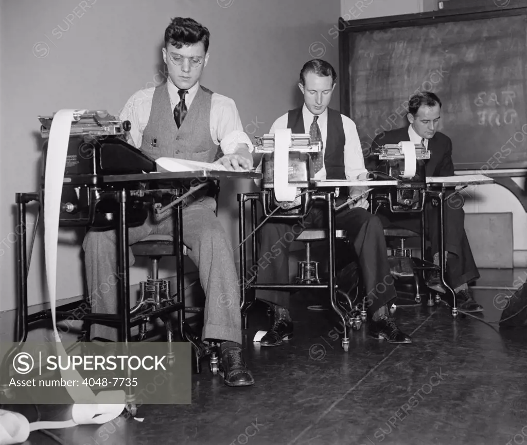 Clerks at the Farm Credit Administration working on Civilian Resource Conservation CCC Program reports. 1937.