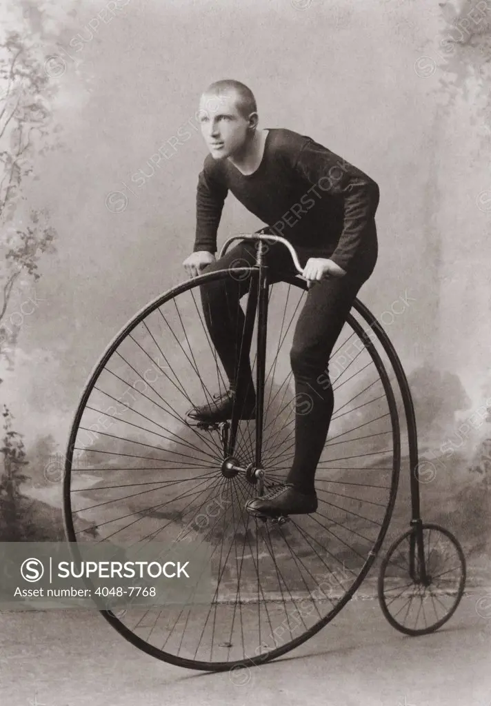 William Martin champion six-day high-wheel bicycle rider of the world on his bicycle. Ca. 1891. LC-USZ62-105442