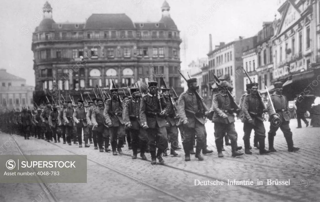 World War I, German infantry in Brussels, Belgium, 1914