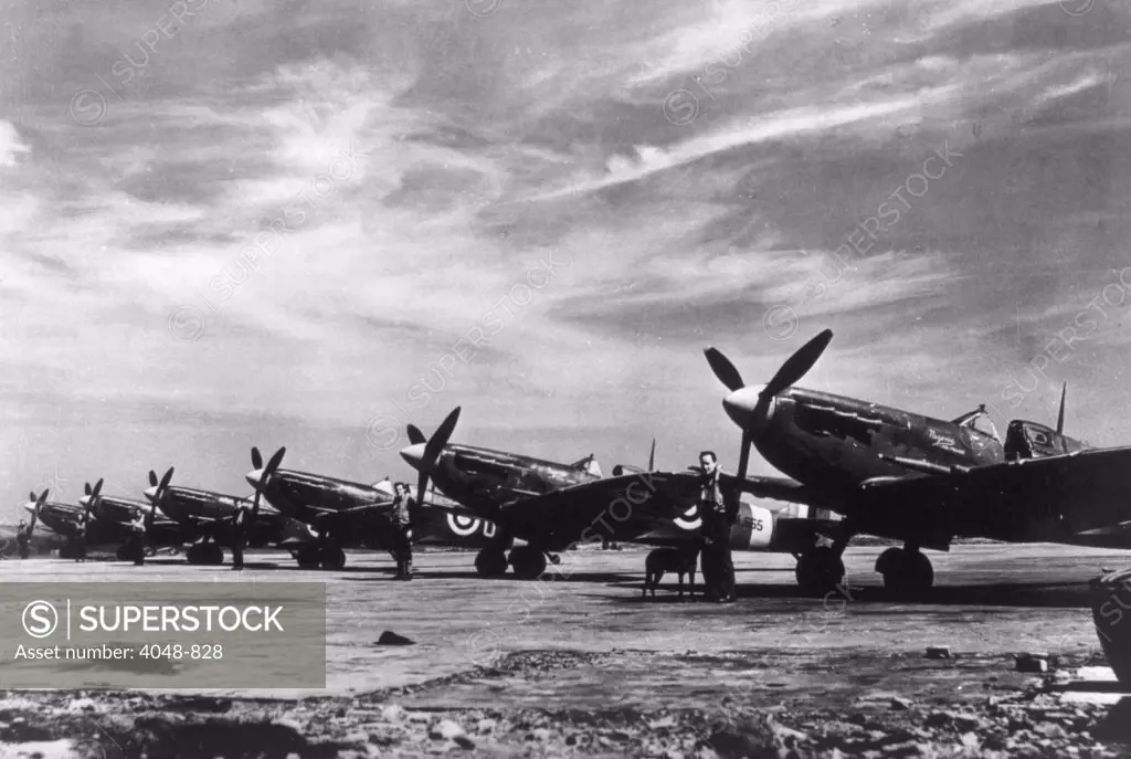 World War II, British spitfire planes during the Battle of Britain, 1940.