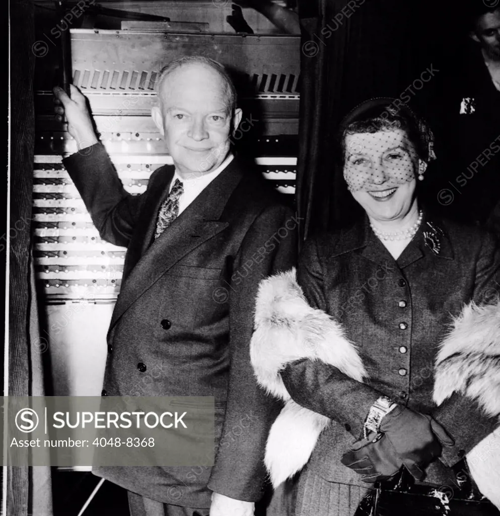 Republican Presidential nominee, General Dwight Eisenhower, with his wife Mamie, voting in the 1952 election.