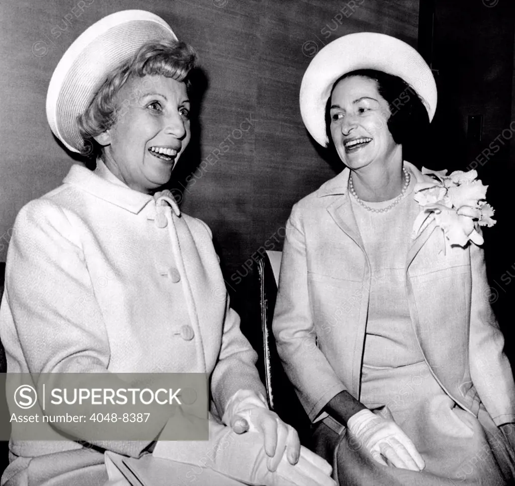 Lady Bird Johnson and Muriel Humphrey at the annual First Lady Breakfast of the Congressional Club. May 5, 1966.