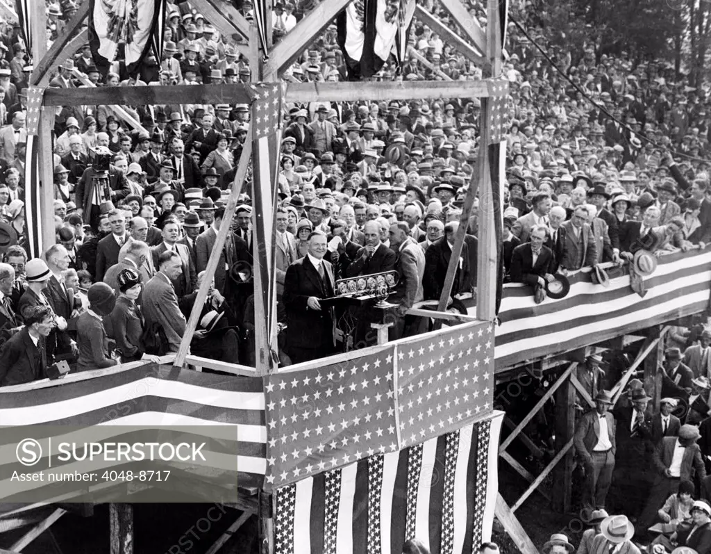 Herbert Hoover's only 1928 campaign stop in the Democratic South. The 1928 Republican presidential nominee, spoke to 50,000 people gathered at Lynn mountain, near Elizabethton, Tennessee. His speech was broadcast nationally on radio.