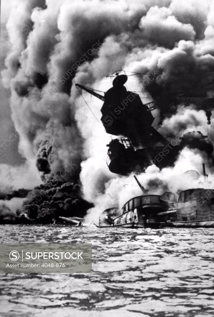 World War II, Pearl Harbor, Hawaii, the destruction of the USS Arizona, December 7, 1941, official U.S. Navy photograph