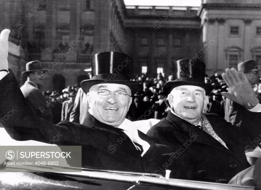 President Truman with his Vice President, former Democratic Senate leader Alben Barkley. On inauguration Day, Jan. 20, 1949.