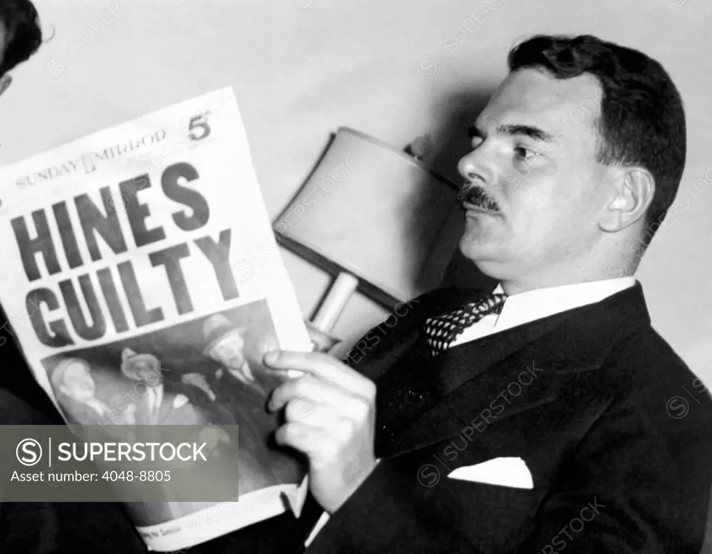 Thomas Dewey, made headlines as a racket busting District Attorney. The headline refers to the Feb. 1939 conviction of Tammany Hall leader James Joseph Hines for corruption with ties to organized crime.