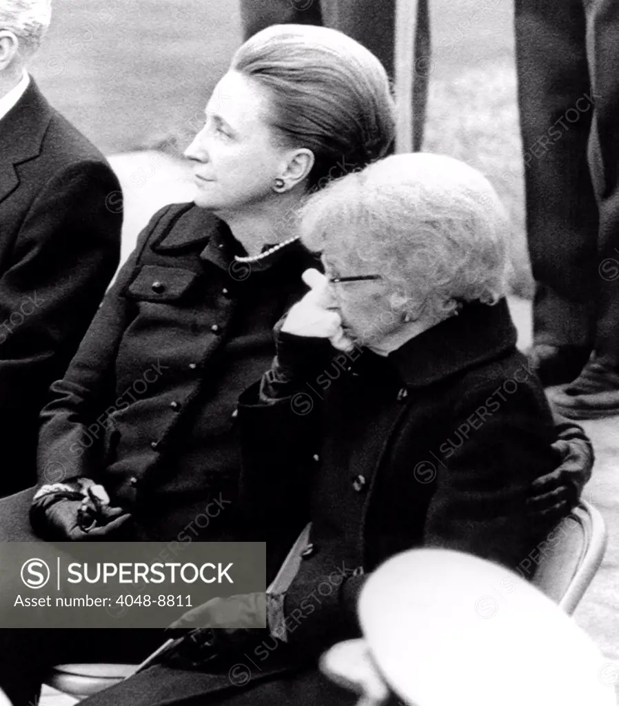 President Harry Truman's funeral. Bess Truman with her daughter Margaret Daniels during graveside ceremonies at the Truman Library. Dec. 18, 1972.